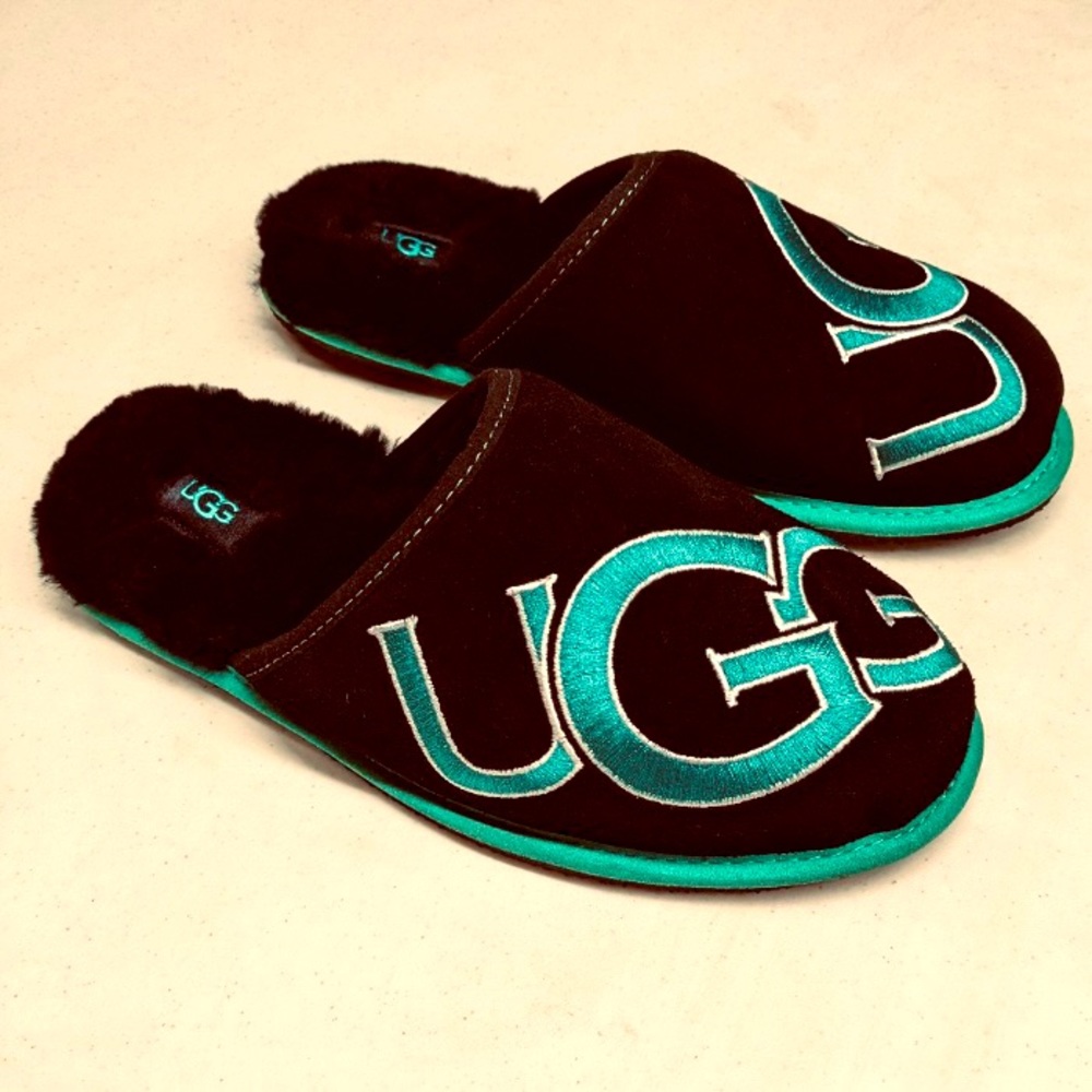 NWOT UGG Men's Scuff Logo II Slipper Black/Green US Size 10